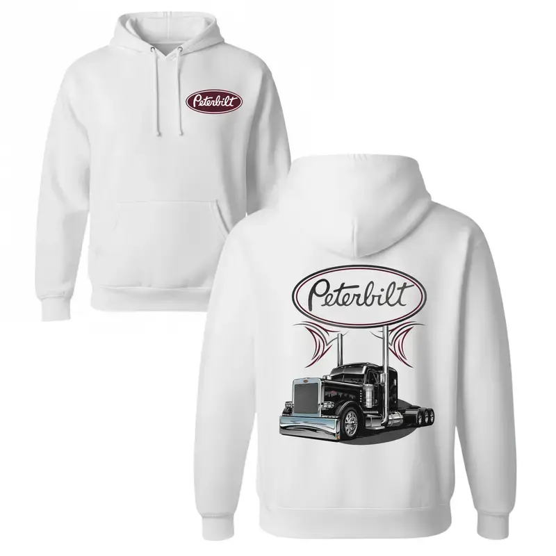 Peterbilt Classic Trucker Hoodie, Chrome Semi-Truck Graphic with Dual Exhaust Pipes, Diesel Nation Peterbilt Graphic Shirt, For Truck Drivers & Rig Enthusiasts, Gift for Hauling Crew & Big Rig Fans