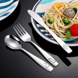 304 Stainless Steel Children's Tableware Set with Pieces Featuring Dinosaur Patterns, Affordable Including Knives Forks Spoons Cutlery, Tableware Kit