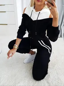 2 Piece Casual Sports Sweatsuit Set Slim Fit Design for Young Women Daily Wear / Workout Outfits