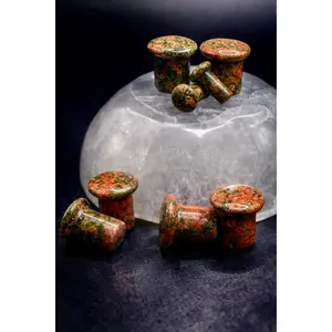 Unakite Single Flare Stone Plugs Pair 3mm-16mm Pink and Green Gauges