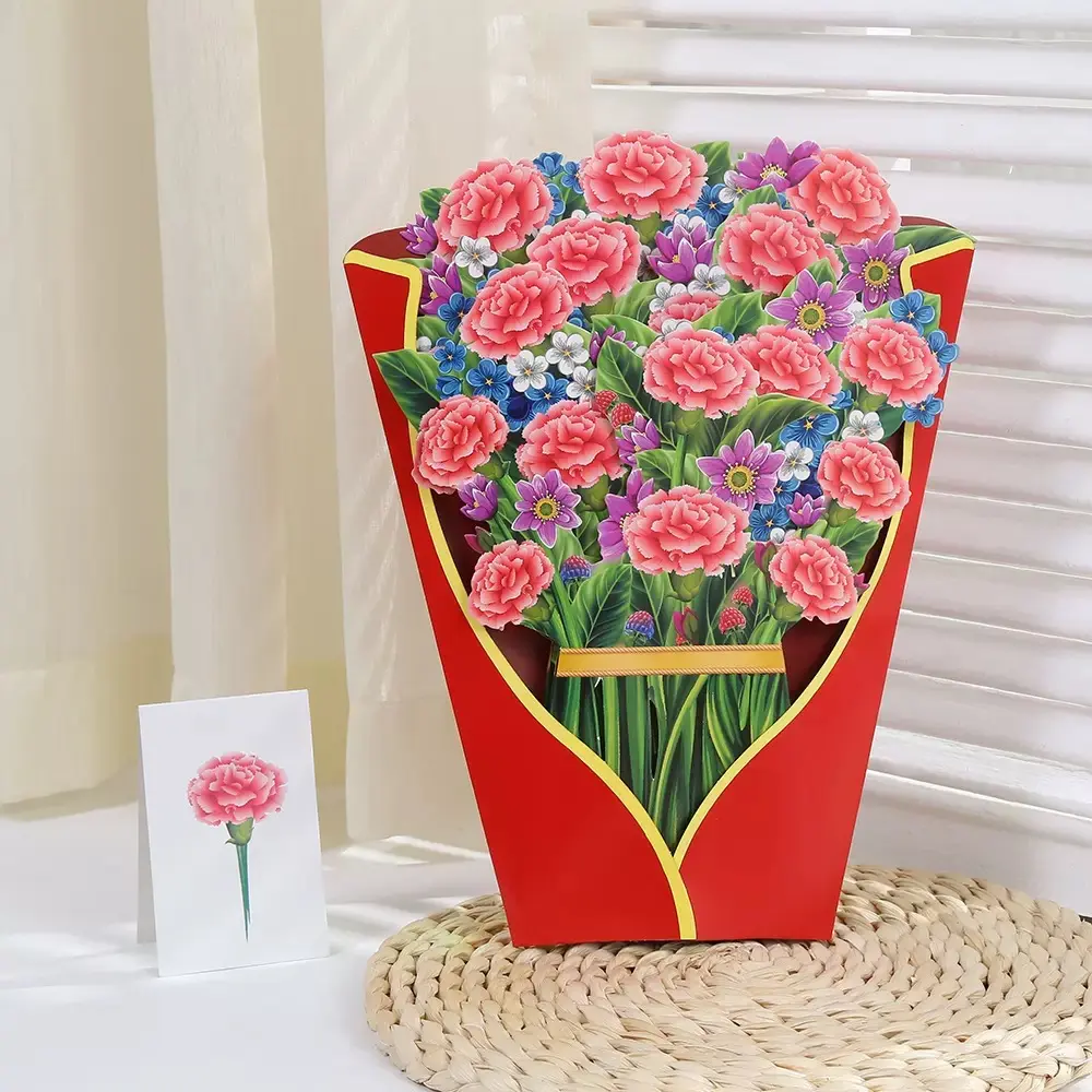 Mother's Day 3D pop-up greeting card with paper bouquet of flowers, a thank-you gift