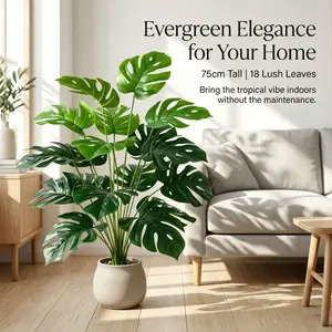 Artificial Monstera Plant 18 Heads 29.5in - Lifelike Tropical Fake Foliage | No Maintenance Decorative Split Leaves for Home Office Indoor Outdoor Decor