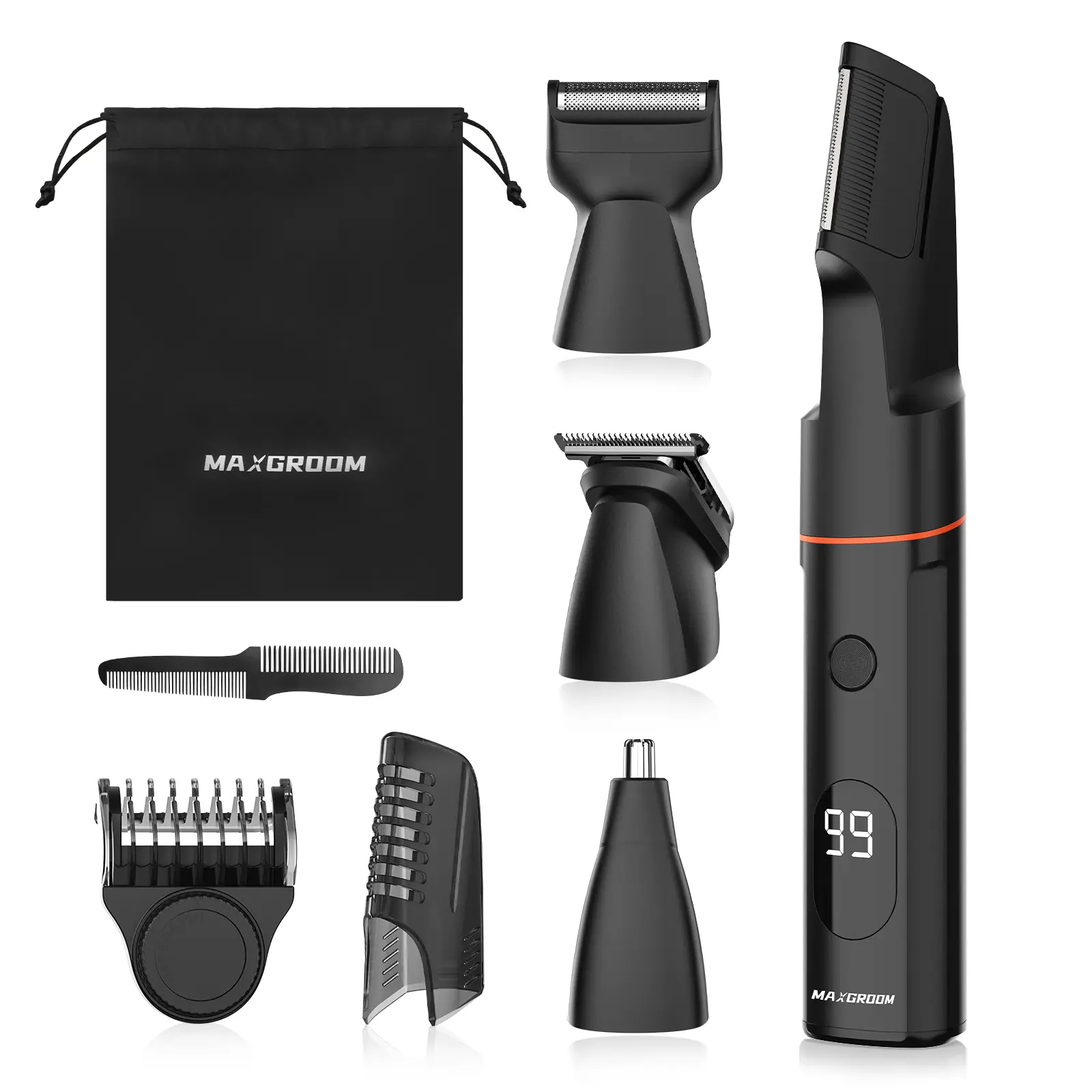 MAXGROOM Men's 6-in-1 Body Grooming Kit, Intimate Trimmer, Hair Clipper, Beard & Nose Hair Trimmer, Wet & Dry Electric Shaver, No-Pinch, USB Rechargeable manscaped shaver