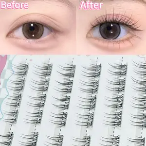 MIXIAOHE False Eyelashes Extensions, Natural Series Glue-free False Eyelashes 48 Clusters, Glueless Lashes Clusters, Free Removal Fluffy Curl Lashes, Diy Eyelash Extensions, Diy Personal Lashes, Easy Diy Eyelashes