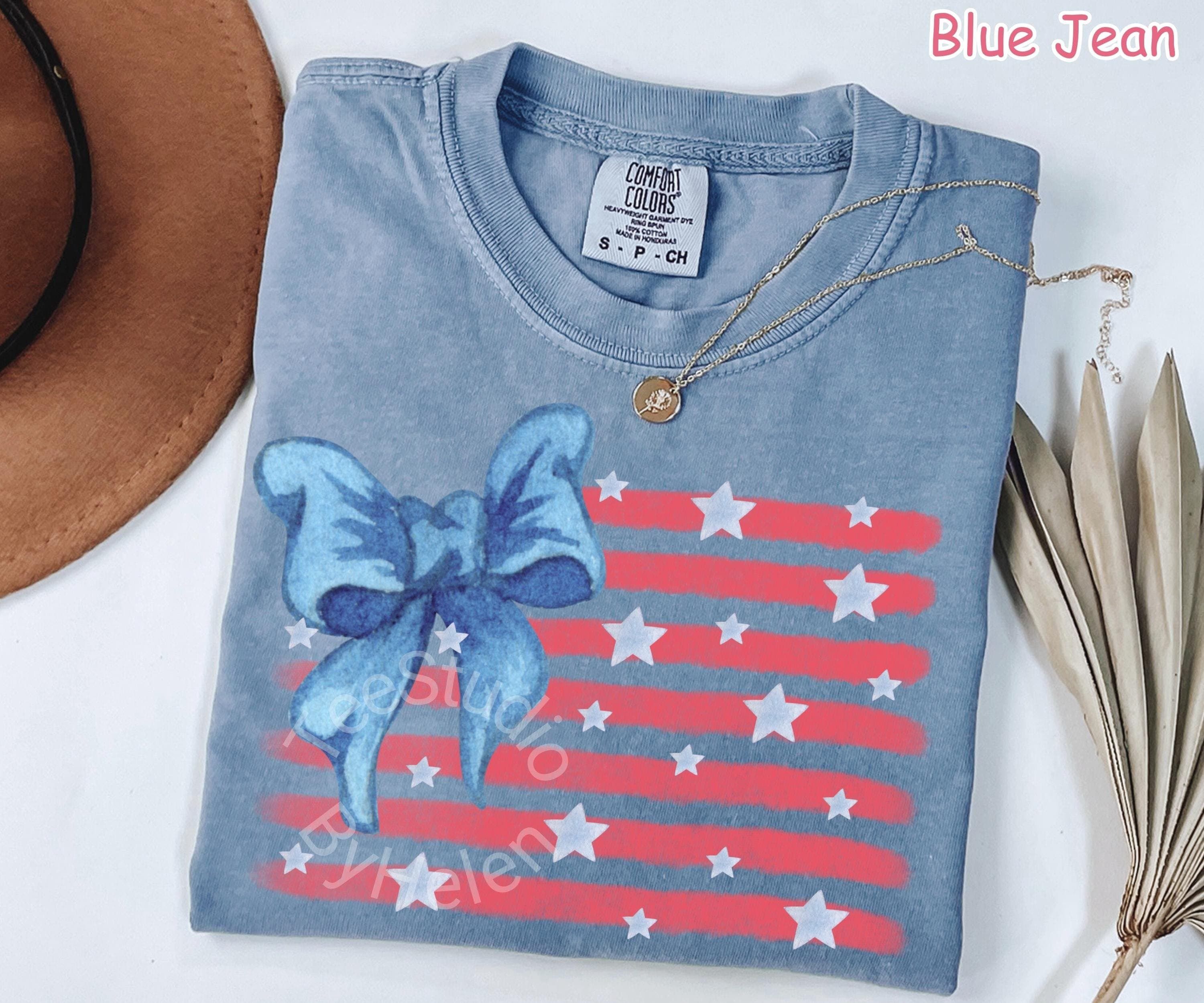Comfort Colors Coquette Bow American Flag Shirt, 4th of July Shirt, Coquette Patriotic Shirt, USA Bow Shirt for Women, Independence Day Tee