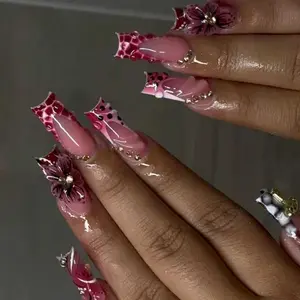 Gradient Almond Shape Nail Art Set, Glossy Acrylic Material, Includes Jelly Glue & Nail File, Perfect for Women & Girls, Acrylic Nails Kit