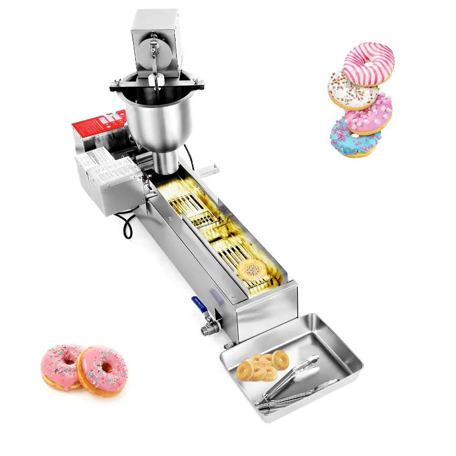 【Summerfinds】Commercial Automatic Stainless Steel Donut Machine - Single-Row Metal Electric Doughnut Maker, 90 Pcs/Hour High-Power Auto Fryer with 3-Size Molds & Auto Counting for Commercial Users