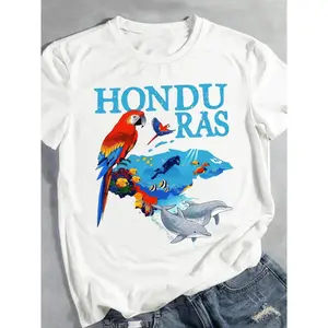Women's Short-Sleeve Honduras Themed Graphic T-Shirt - Women's Clothes, 1-Pack Cotton Knit Casual Top, Round Neck, Regular Fit, Lightweight Breathable, Machine Washable, All-Season Comfort