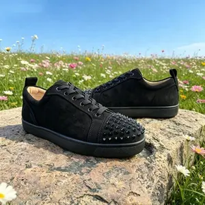 New style sneakers with adjustable laces, fashionable low heel, high-end black rivets, trendy casual shoes