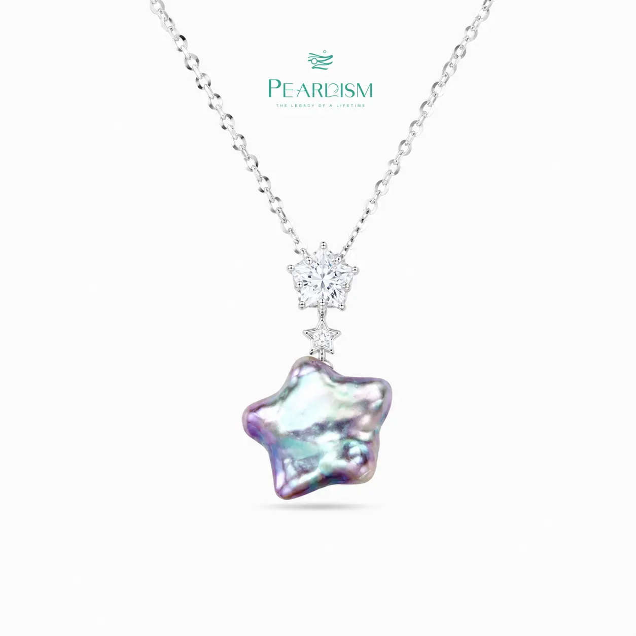 【Adee】PEARLISM Trendy Everyday Star Baroque Pearl Pendant | Iridescent Silver/Gold CZ Hypoallergenic-AFBP004
