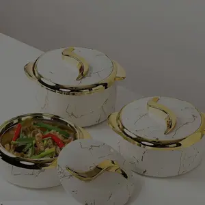 Marble Pattern Food Warmer Set, 3 Counts/set Modern Stainless Steel Insulated Casserole Dish Set with Lid, Serving Bowl for Buffets, Heat Resistant Bakeware Grilling Baking Container Baked, Cover, Pot