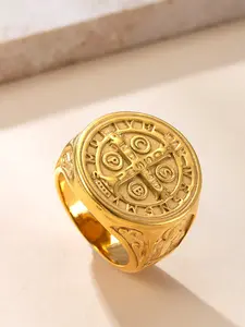 Saint Benedict Men's Exorcism Ring, Stainless Steel Catholic Roman Cross Protection Ring, Geometric Style, Engraved Ring, Suitable for All Seasons, Stainless Steel Rings