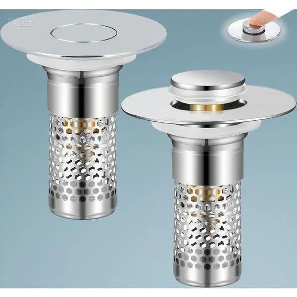 2-Pack Silver Stainless Steel Sink Stoppers - Adjustable 1.06"-1.50" Pop-Up Drain Filter, US Standard Rust-Proof Durable Plumbing Valve Parts for Bathroom Sinks & Floor Drains, Installation Tool Set, Silver-A