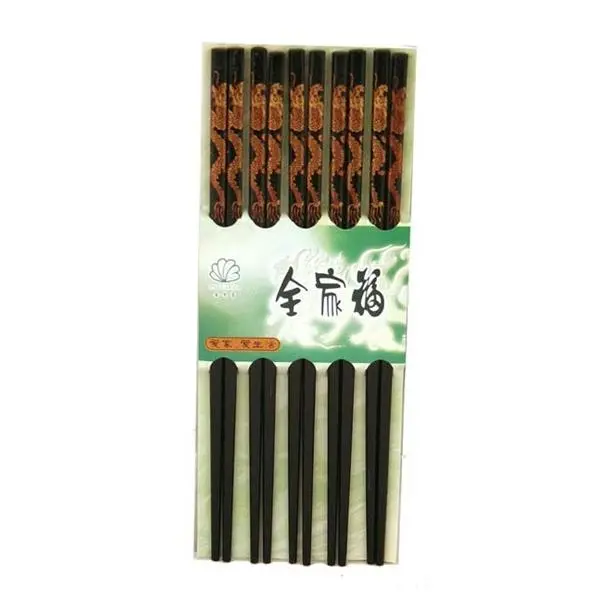 Thy Home 5-Pair (10 Pcs) Eco-Friendly Eco Bamboo Handle Reusable Chopsticks, Asian Dragon Painting Kitchenware, Non-Plastic Wooden Tableware Set for Friends, Parties