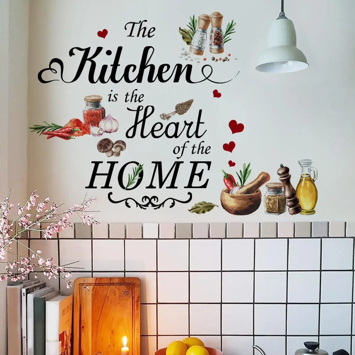Farmhouse Kitchen Wall Decals, Rustic Spices Herbs & Utensils Illustration Art Stickers, Decorative Sticker, DIY Removable Peel and Stick Wall Decor for Dining Room Cafe Restaurant