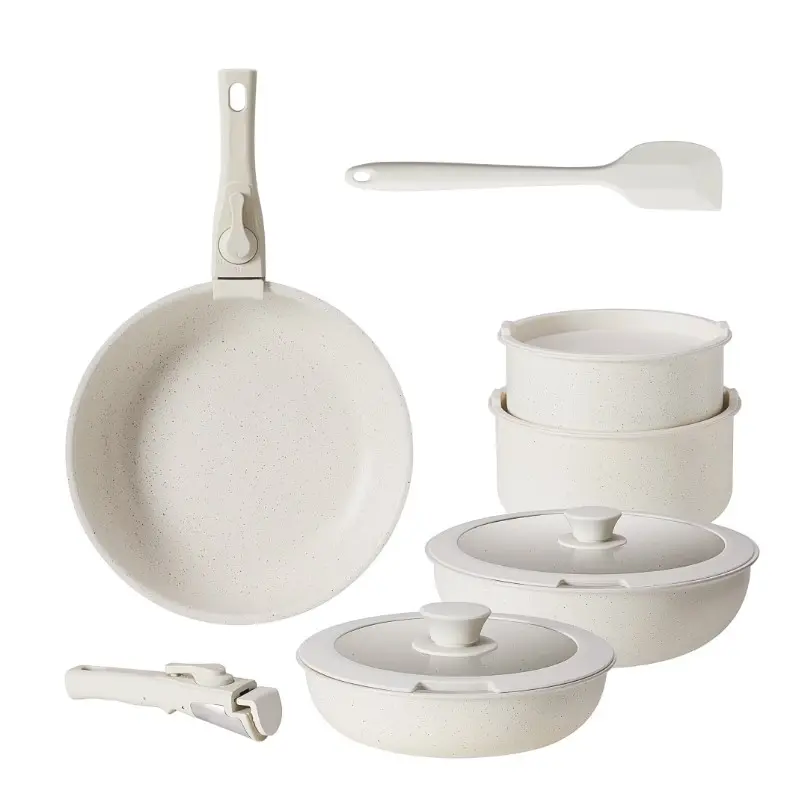 CONCETTA Non-Stick Cookware Set, Square Frying Pan, Wooden Handle, Suitable For Indoor And Outdoor Camping and Rv Cooking, Gift for Mother's Day, Beige