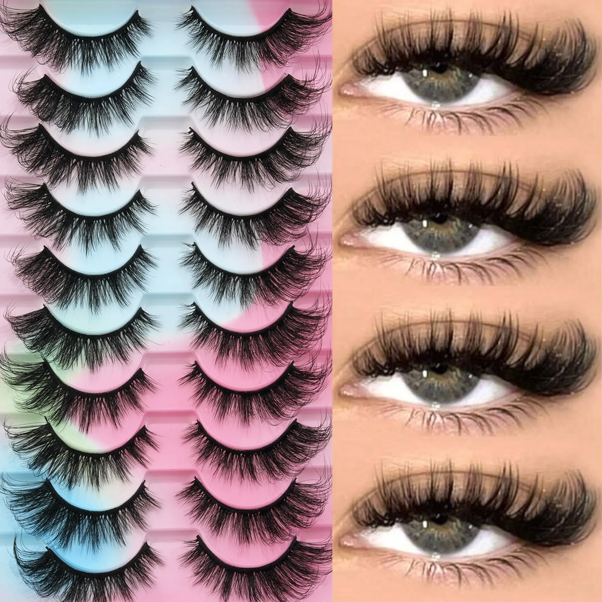 10 Pairs 3D Fluffy Striped False Lashes, Natural Cat Eye Extension, Elegant 3D Mink Lashes, Durable Band, Perfect for Daily and Party Makeup, Soft Fluffy Lashes, Faux Mink Lashes, Eyelashes Extensions, Fashion Eyelashes