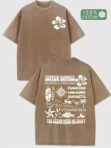 Outer Banks Retro Style 100% Cotton T-Shirt- Men's Casual Breathable Short SlRelaxed Oversized Fit, Short Sleeve Crew Neck, Suitable for All Seasons& Holidays, Perfect Gift for Dad, Casual Athletic Tee| Street