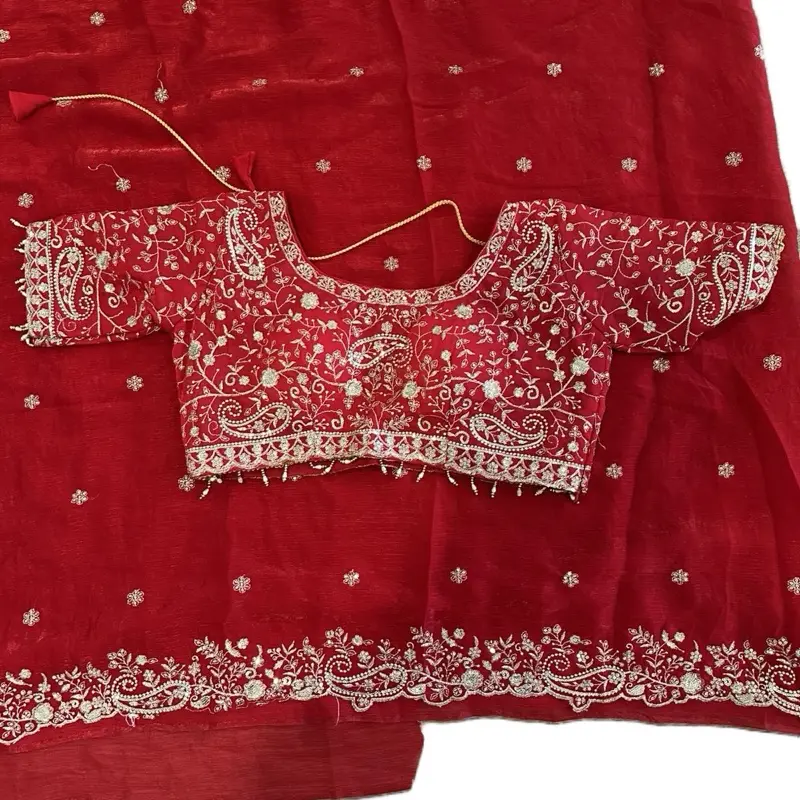Women's Traditional Worked Organza Saree with Matching Blouse, 2-Piece Set for a Formal Look, Light and Comfortable, 40 Inch Bust, Clothes, Elegance, Women's Clothes, Two Piece Set