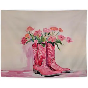 Pink Western Tapestry, Hot Pink Preppy Western Cowgirl Boots Tapestry Wall Hanging for Teen Girls Room Bedroom College Dorm, Cowgirl Room Decor, Pink Room Wall Decor Aesthetic, 50x60 Inches Decoration Gift