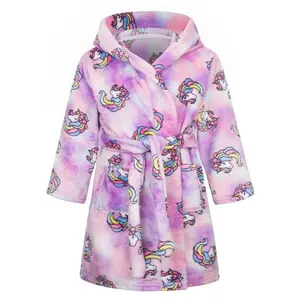 Girls’ Fashion Unicorn Hooded Bathrobe, Ultra-Soft Flannel Warm Sleepwear, Cute Cartoon Pajamas, Essential Home Bathroom Wear, Fluffy Pajamas