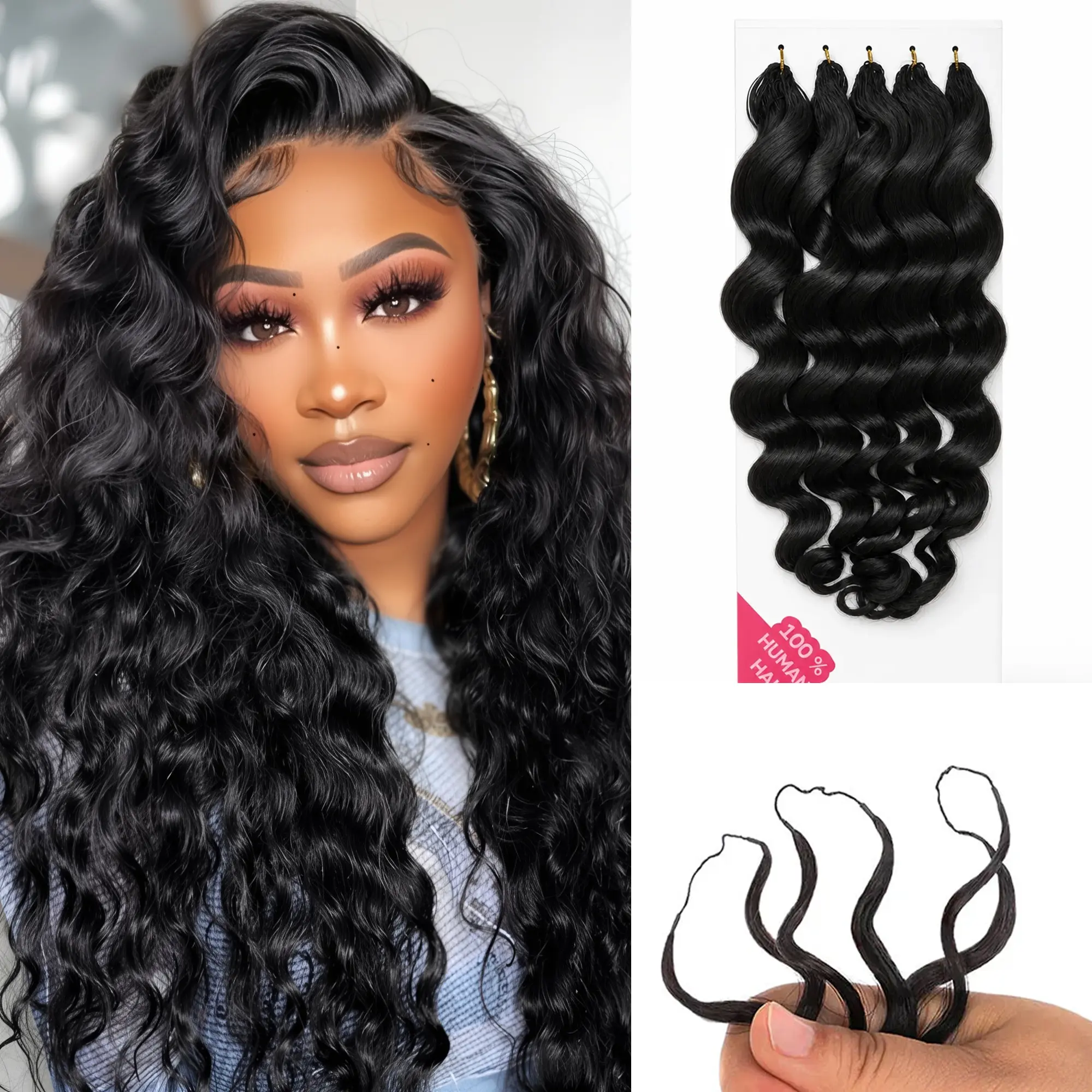 【Big Deal】Miracle Knots #1B Loose Wave Crochet Hair Bundles - Black Synthetic Hair Extensions, Invisible Pre-looped Crochet Braids, 100g/pack, Beginner-Friendly, Easy-Install, Heat-Resistant, Natural-Looking Style, Braids Hairstyles, Diy Extensions