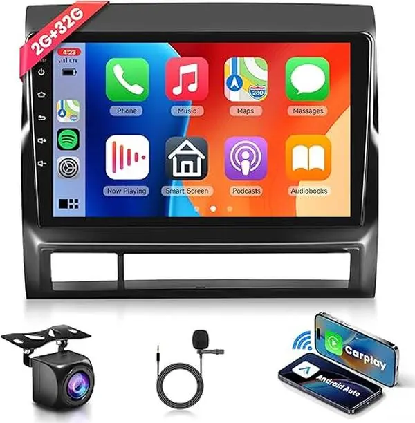 Rimoody Android 13 Car Stereo for Toyota Tacoma 2005-2013 Wireless Carplay Android Auto, 2+32GB, 9 Inch Touch Screen Bluetooth Car Radio GPS WiFi SWC Dual USB EQ Backup Camera Dashcam Automotive car phone holder, Car Audio