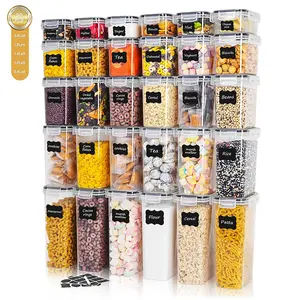 Airtight Food Storage Containers Set 30 Pcs BPA Free Plastic Dry Food Canisters for Kitchen Pantry Organization and Storage Ideal for Cereal Flour & Sugar Labels Marker Black