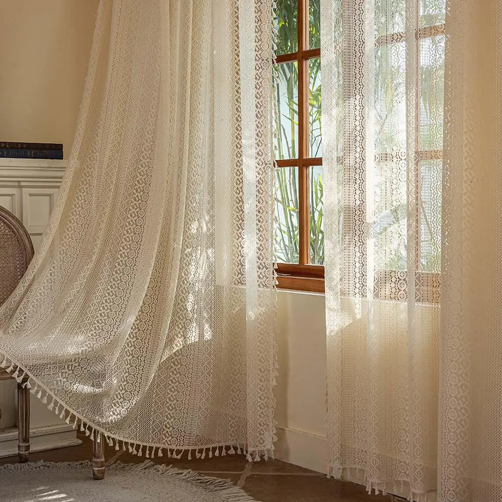 Hollow Out Curtain, Boho Style Window Curtain, Window Drapes for Home Living Room Bedroom Decor, Home Decoration Curtain, Home Decorative Curtain
