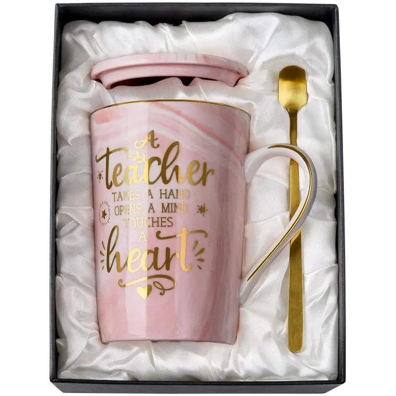 Teacher Appreciation Ceramic Cup Gift Set - Reusable Marble Coffee Mug, Microwave-Safe Washable Drinkware, Sturdy Box Protection, Unique Craft Design, Birthday Gifts for Teachers (Festive & Party Supplies)