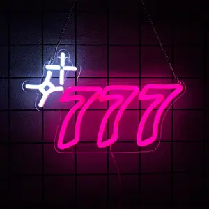 Neon Sign Angel Number 777 LED Light, Lucky Neon Lamp for Home Decor, Nightlight for Bedroom, Wall Mounted Decoration