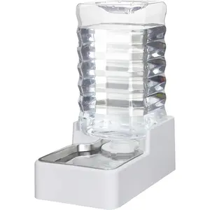 9L Automatic Large Capacity  and  Water Dispenser with Stainless Steel Bowl, ,Gravity Waterer,Suitable for Medium and Large-Sized Cats and Dogs (White, 9L)