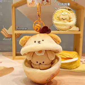 Cute 3-in-1 Round Puff Puppy Pendant Plush Stuffed Toy - Huggable, Zippered Design with Inner Surprise Doll, Keychain Surprise Collectibles, Little Gifts for Girls, Plush Stuffed Toys
