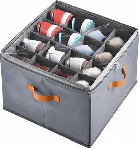 Adjustable Shoe Storage Box, 16 Pairs Shoe Organizer for Closet, Dust-Proof Fabric Shoe Storage Bins with Clear Lid & Handles, Fits Sneakers, Heels, Loafers