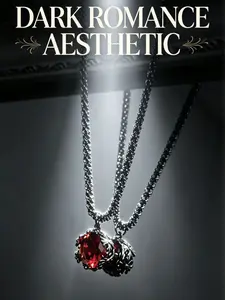 Light Luxury Vintage Pendant Necklace, Intricate Ruby-Toned Crystal Charm, Black Chain Costume Jewelry, Trendy Daily Accessory for Outfits smooth religious jewelry gold coating back-to-school gift fashion prayer angel Bubble Initial double bohemian flower