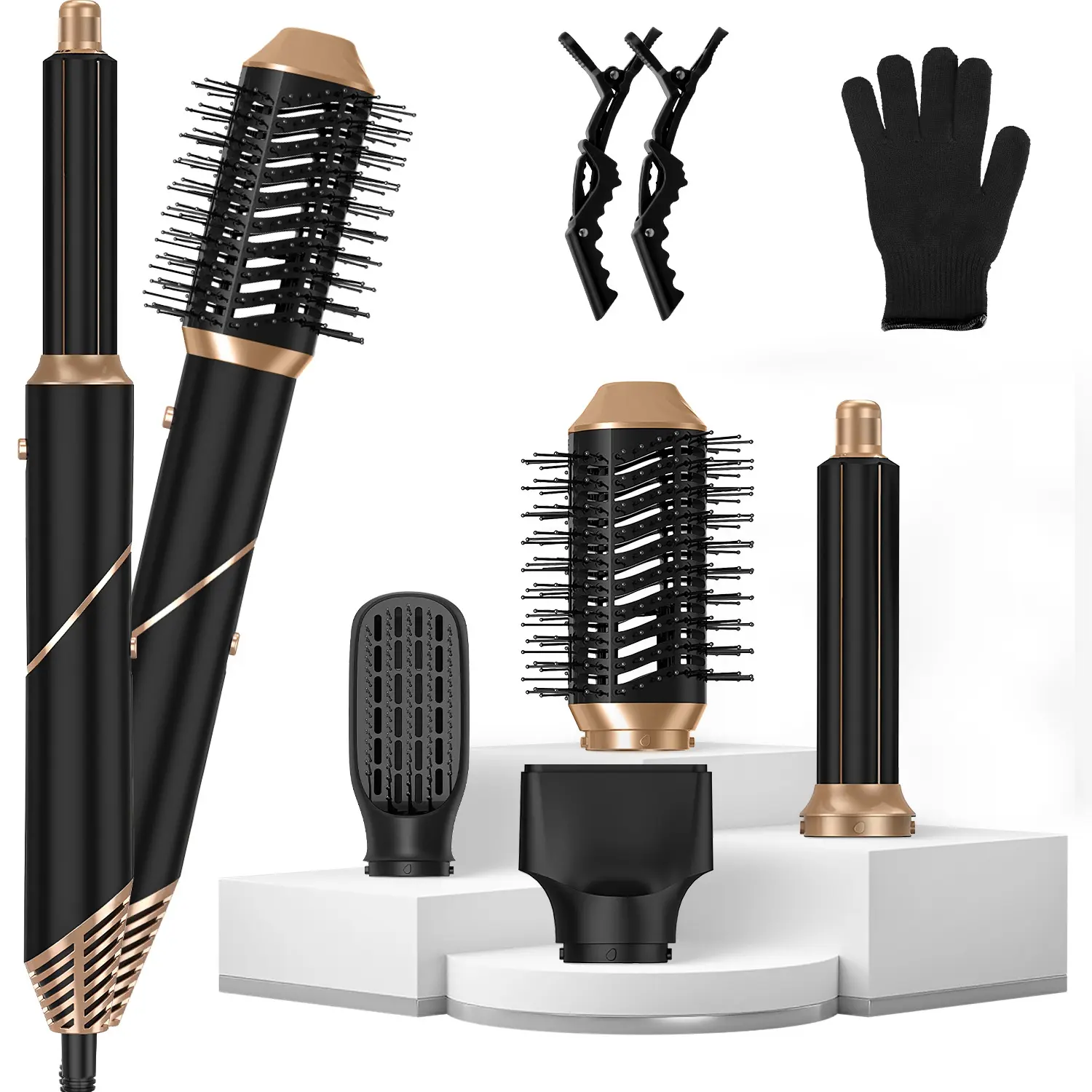 5 In 1 Straight Multi-Styler System Hot Air Styler Straightener Curler Dryer Automatic Wrap Styler Hair Dryer Brush Set With 3 Temp Settings ALCI Plug Glove Cable Tie 2 Alligator Hair Clips