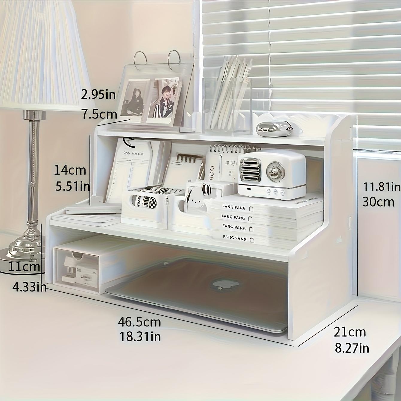Minimalist White Desktop Organizer Shelf – Multi-Use Storage Rack for Books, Cosmetics & Office Supplies, Space-Saving Desk Organizer for Dorm, Bedroom & Home Office
