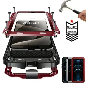 Military Grade Metal Case for iPhone 17 Pro Max 17 Air 16 15 - IP54 Waterproof Rugged Armor with Built-in Screen Protector, Heavy Duty Full Body Shockproof Cover