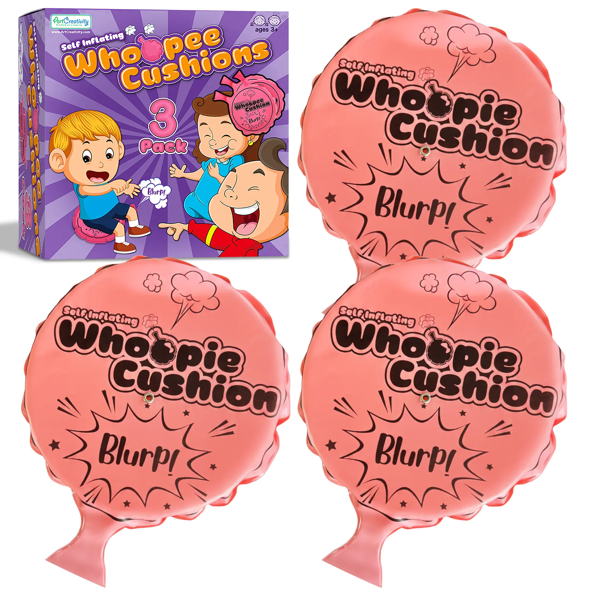 Self Inflating Whoopie Cushion Set - 3 Pack - 7 Inch Whoopee Cushions Self Inflating Whoopie Cushion Set - 3 Pack - 7 Inch Whoopee Cushions