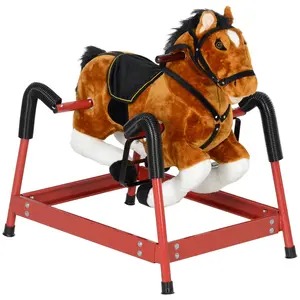Qaba Spring Rocking Horse, Kids Ride on Horse, Plush Horse Ride-on with Sounds, Foot Stirrups, Saddle & Reins, Brown