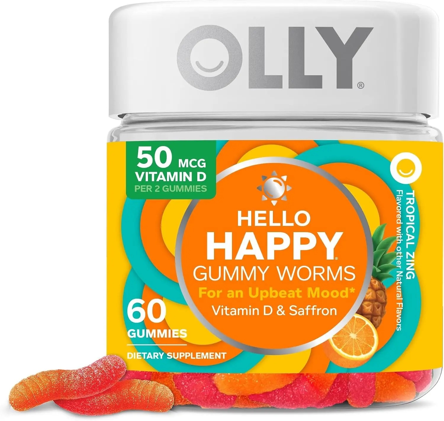 OLLY Hello Happy Gummy Worms, Mood Support Gummies For Adults - 60 Count