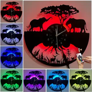 Vintage African Elephant Vinyl Record Wall Clock, Silent Mechanism, Unique Wildlife Design, Home Office Decor, Christmas Birthday Gift