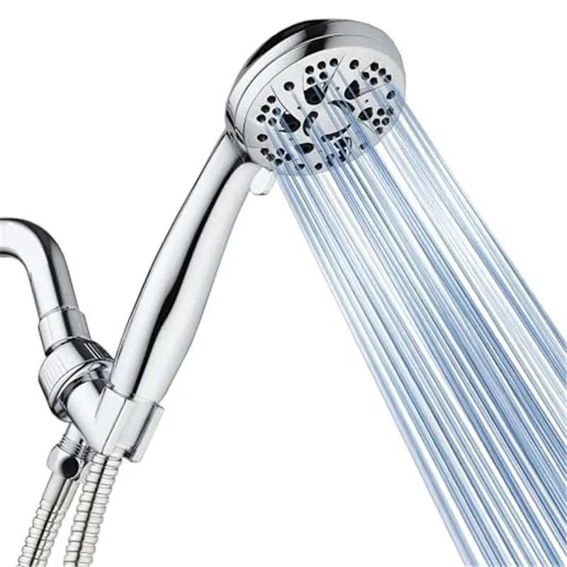 High Pressure 6-Setting 3.5" Chrome Face Handheld Shower with Hose for the Ultimate Shower Experience! Officially Independently Tested to Meet Strict US Quality & Performance Standards!