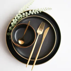 Marcel Ardani 'The Luxury Collection' Small Black Plate with Gold Trim – Elegant Ceramic Dinnerware