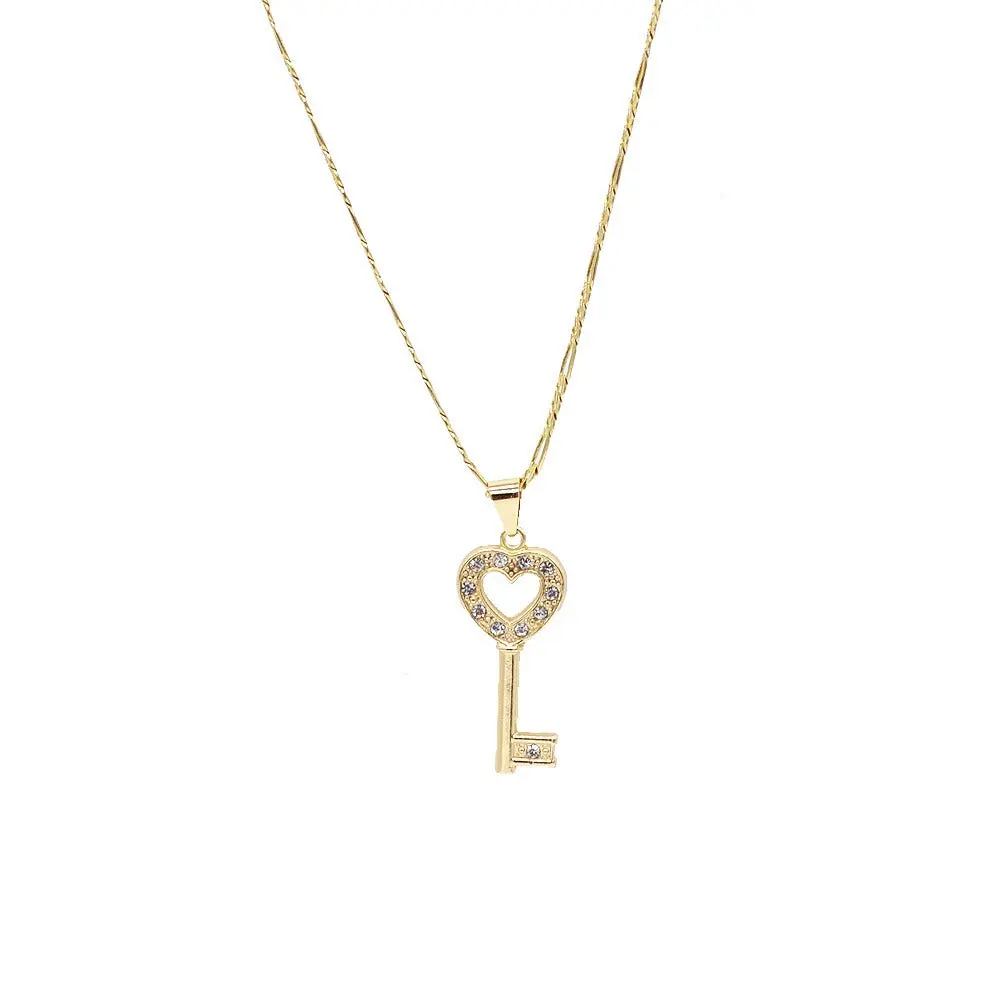 Women's 18-Karat Gold-Filled Heart Drop Necklace - Long Unique Key Pendant Charm, 24-In Layered Neckpiece, Comfortable Everyday Elegant Wear, Everyday Wear, Comfortable Fit, Daily