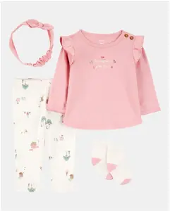 Carter's Baby 4-Piece Farm Print Outfit Set - White/Pink Includes headwrap and a pair of socks - Baby Girl clothes / set