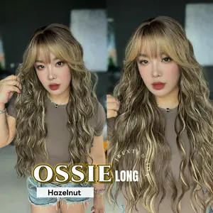 JBEXTENSION 28 Inches Scalpiana Long Wave 3.5X4 Hard Silky Top Natural Scalp Effect Wig with Bangs OSSIE LONG