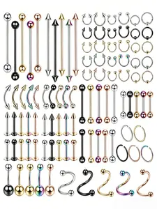 Multi-Color Stainless Steel Piercing Set, Industrial Bar, Nose Ring, Lip Ring, Eyebrow Ring, Belly Button Ring, Unisex Jewelry