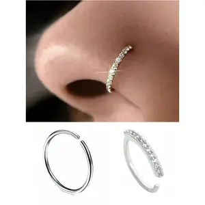 2pcs Non-Piercing Nose Ring Set with Cubic Zirconia, Faux Clip-On Nose Jewelry for Women