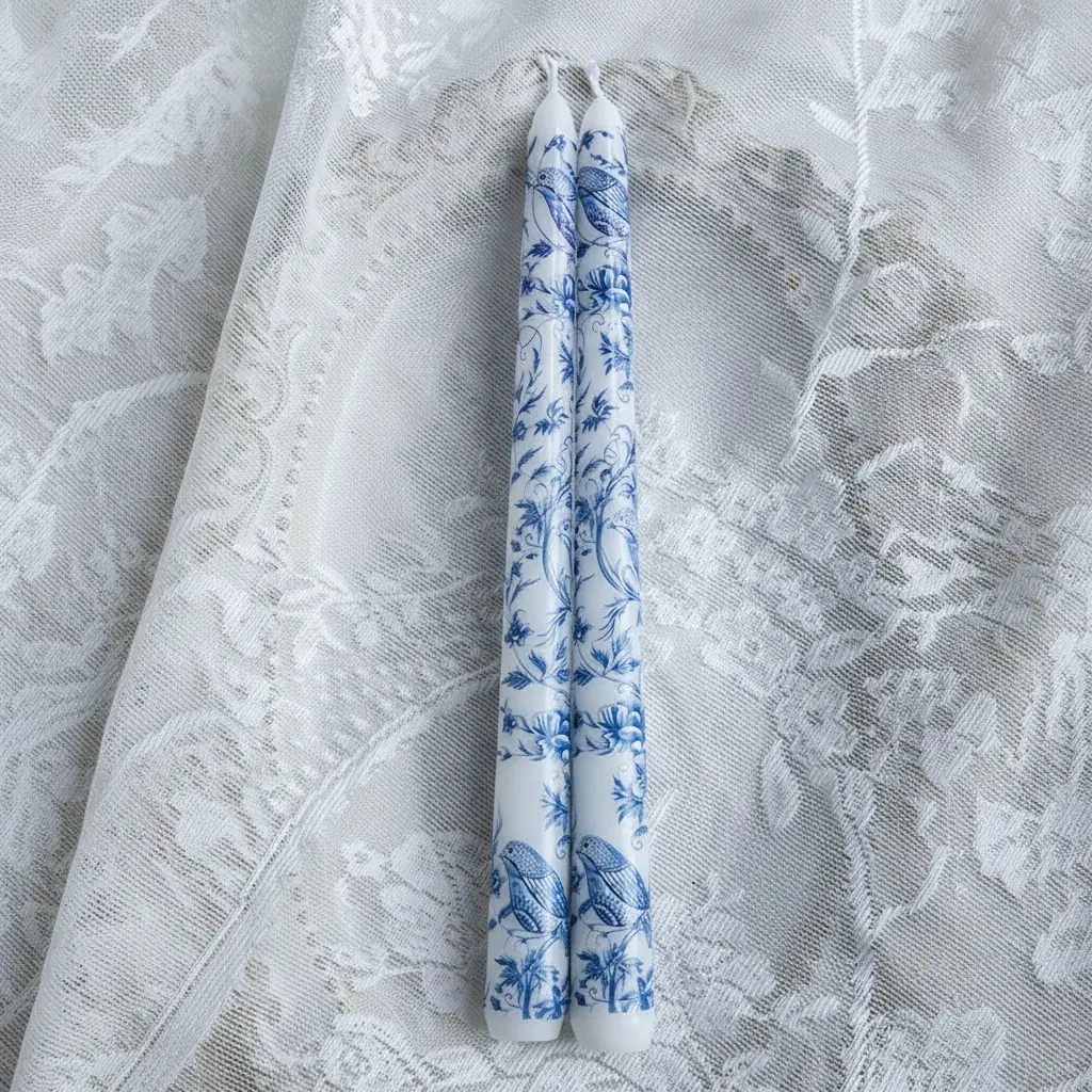 2-Pack Blue Pattern Long Candle Sticks, 9.84 Inch Vintage Floral Design Decorative Candles, Wedding Banquet Home Party Evening Events Table Decoration, Ornaments, Versatile Decoration, Decorating